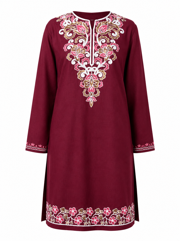 Noor : Aari embroidery summer kurti | Dark Red