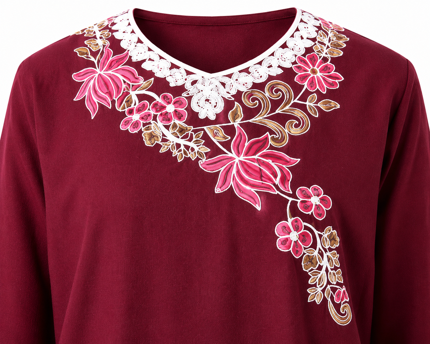 Noor : Aari embroidery summer kurti | Dark Red