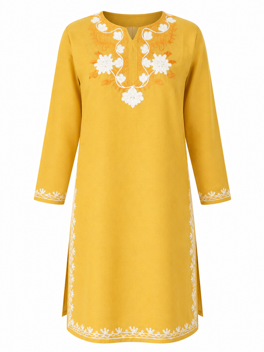 Noor : Aari embroidery summer kurti | Mustard