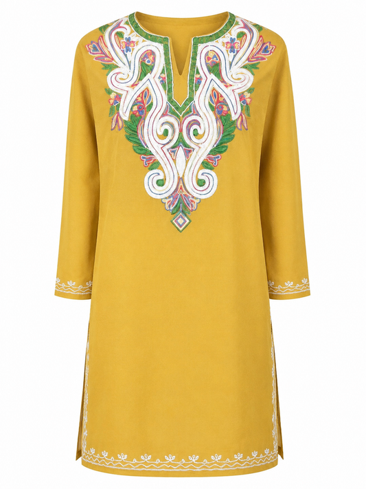 Noor : Aari embroidery summer kurti | Mustard