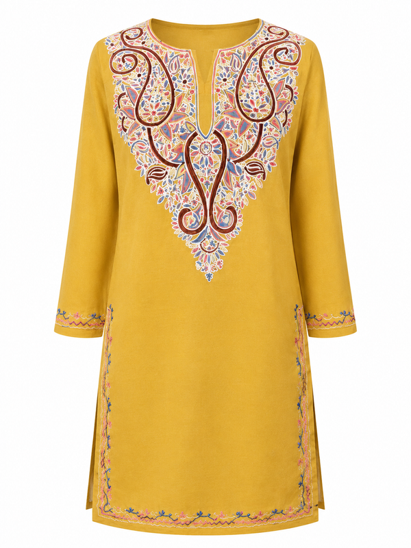 Noor : Aari embroidery summer kurti | Mustard