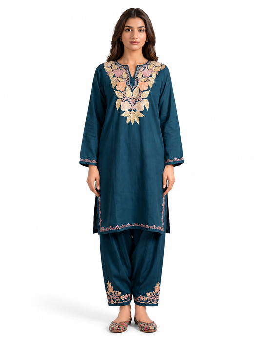Kashmir Aari cotton Co-Ord Set | Dark Blue