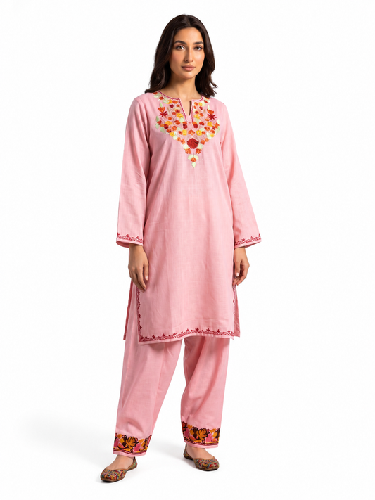 Kashmir Aari cotton Co-Ord Set | Vintage Pink