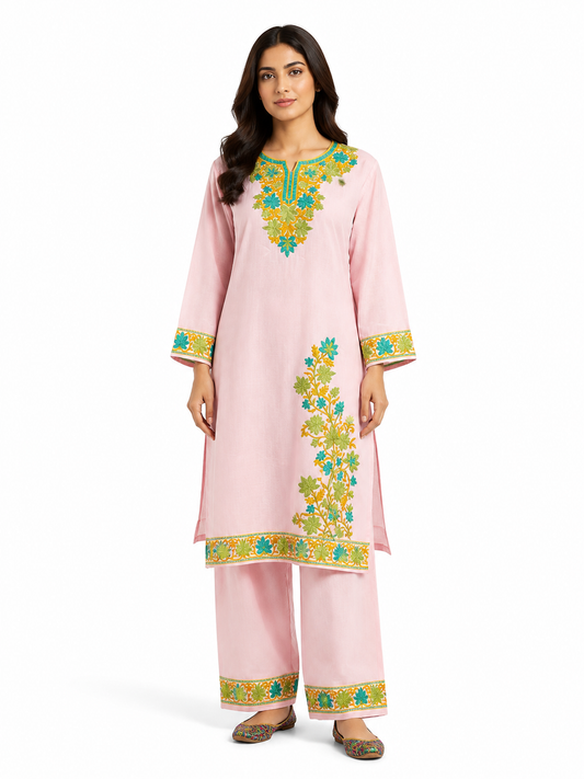 Noor : Aari embroidery summer Co-Ord Set | Red Rose