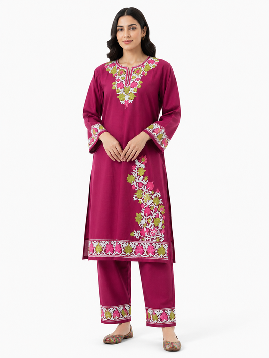 Kashmir Aari cotton Co-Ord Set | Plum