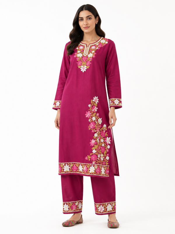 Kashmir Aari cotton Co-Ord Set | Plum