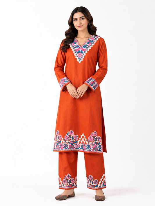 Kashmir Aari cotton Co-Ord Set | Sassy Salmon
