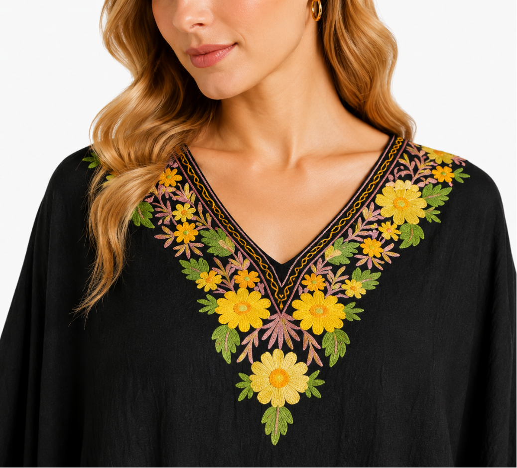 Midnight Bloom Embroidered Kaftan