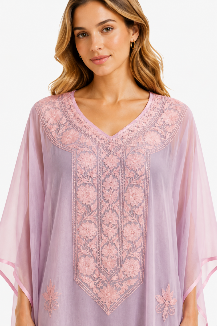 Rosé Floral Embroidered Kaftaan