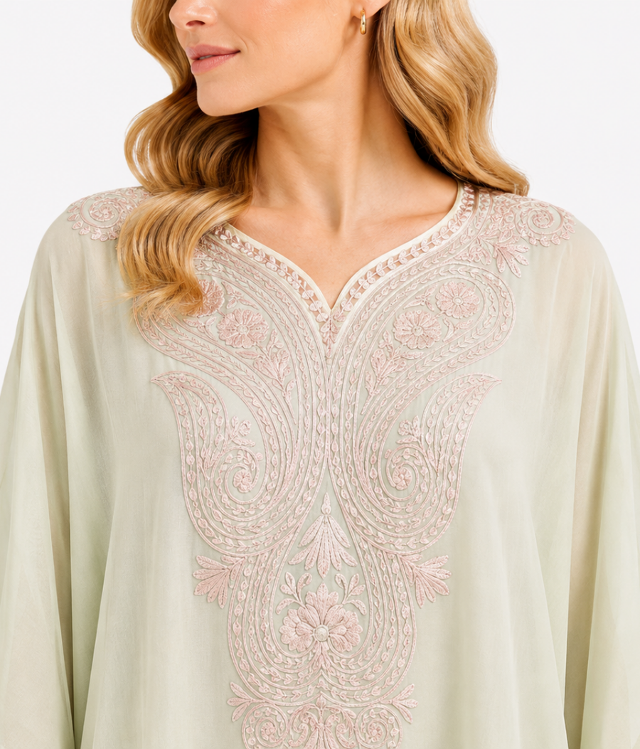 Blush Paisley Embroidered Mint Green Kaftan