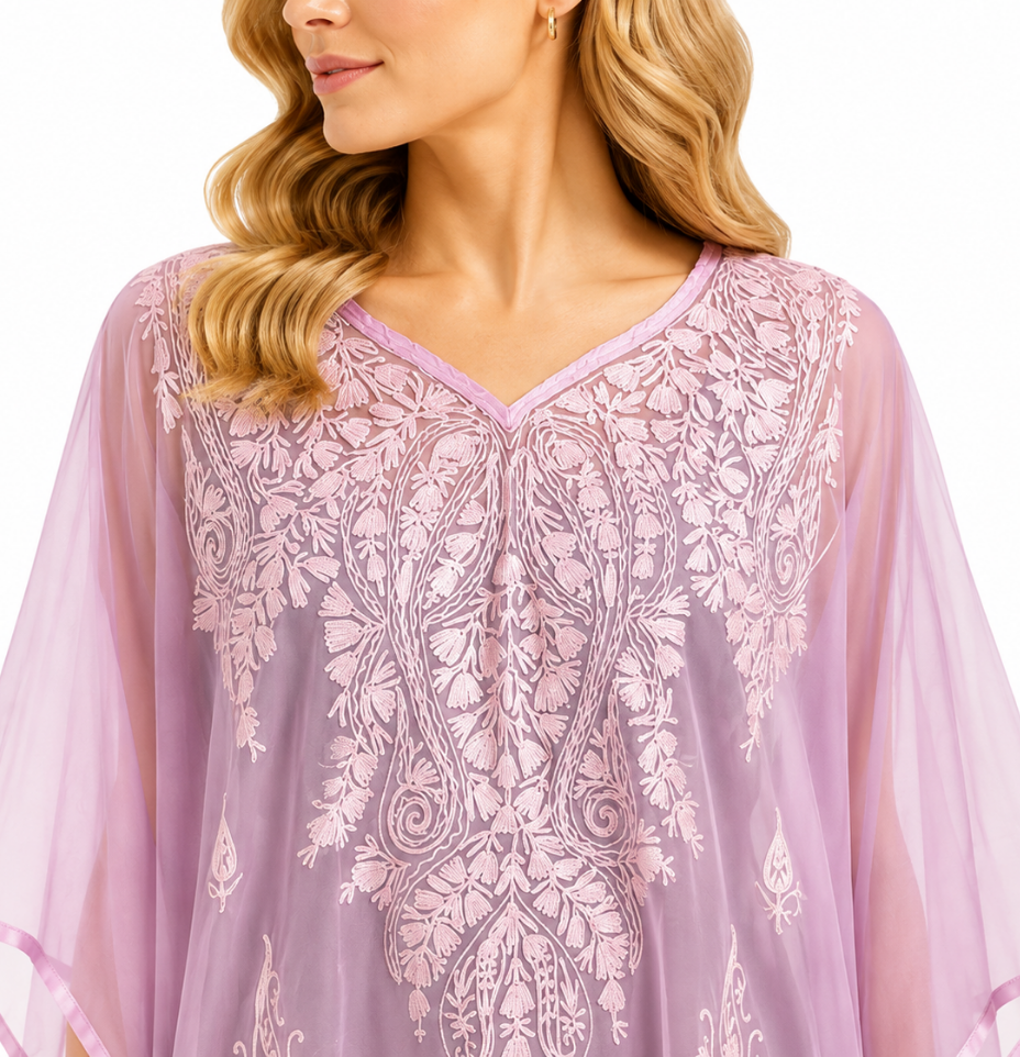 Blush Rose Paisley Embroidered Kaftan