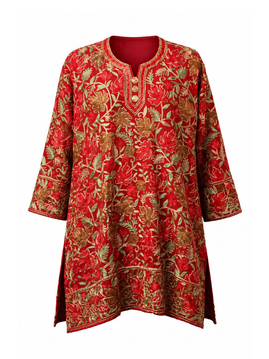 Noor : Chinar Zari Embroidery summer kurti | Red