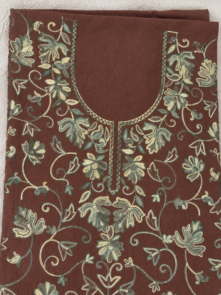 Kashmiri Botti Aari 2 Piece Unstitched Suit | Brown
