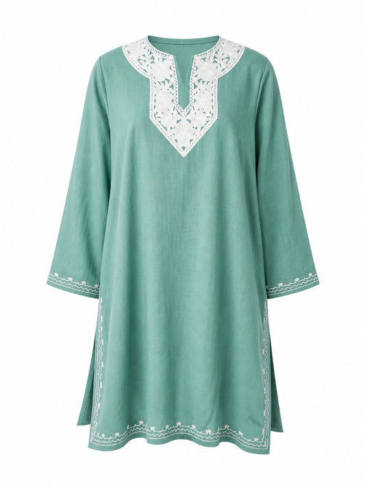 Noor : Aari embroidery summer kurti | Ocean Teal