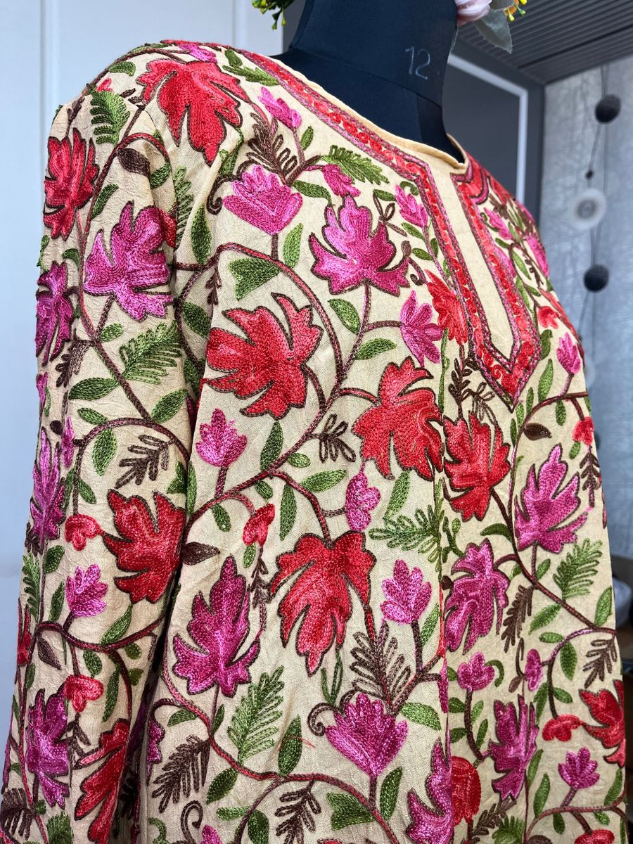 Chinar Beige Kahmiri Cotton Kurtis