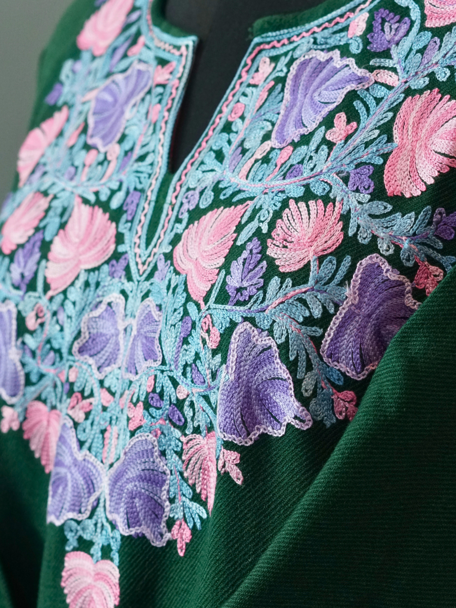Teal Kashmiri Pheran with Embroidery | Aari Embroidered Wool Phiran