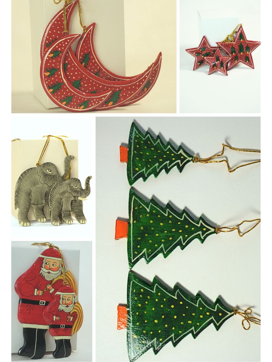 Paper Mache Christmas Ornaments | Festive Hanging Pendant Kit with Tools | DIY Home Decor Craft (Snowman Santa) | Pack of Three - KaarKash