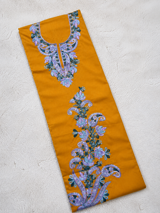 Gul Kashmiri Aari 2 Piece Unstitched Suit | Mustard Yellow