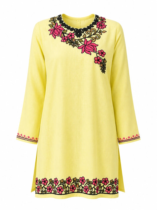 Noor : Aari embroidery summer kurti | Mustard