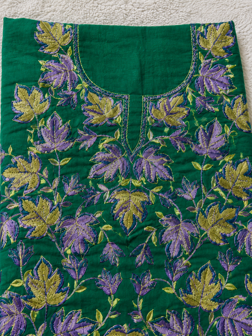 Chinar Motif Kashmiri Aari 2 Piece Unstitched Suit | Dark Teal