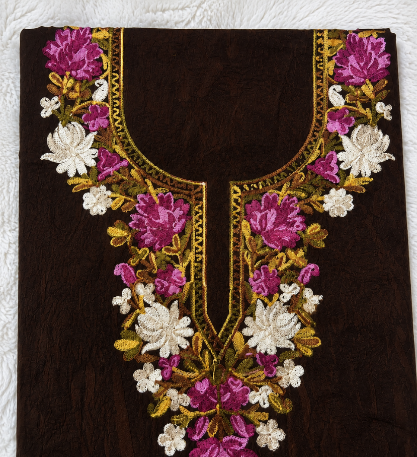 Gul Kashmiri Aari 2 Piece Unstitched Suit | Grayish Brown