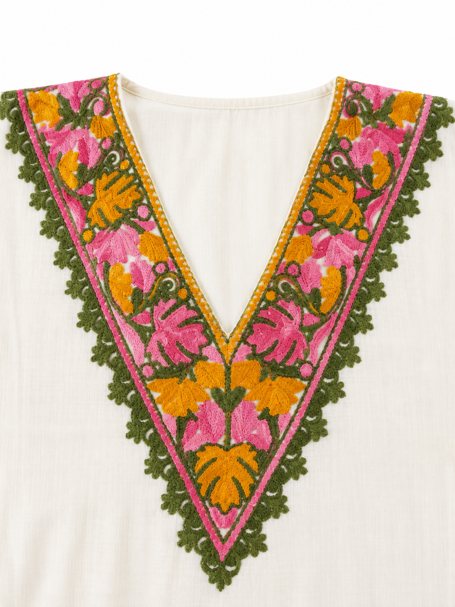Noor : Kashmiri Aari embroidery summer Co-Ord Set | Light Gray