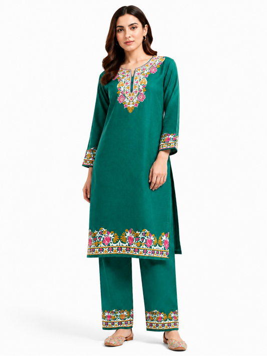 Kashmir Aari cotton Co-Ord Set | Dark Teal