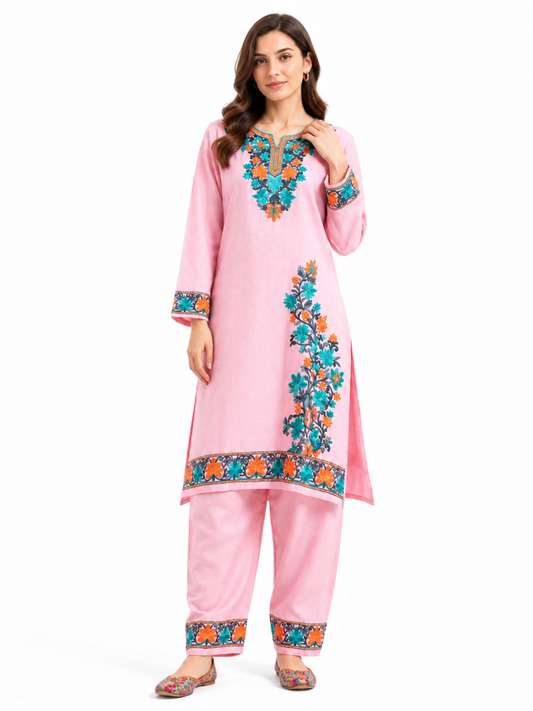Kashmir Aari cotton Co-Ord Set | Pink