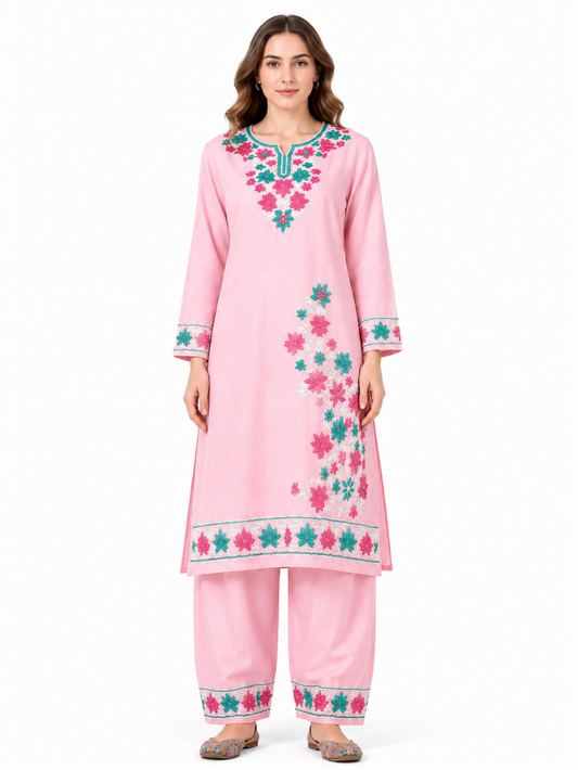 Kashmir Aari cotton Co-Ord Set | Pink
