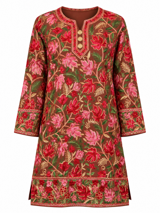 Noor : chinar embroidery summer kurti | Brown