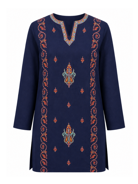 Noor : Sozni embroidery summer kurti | Royal Indigo