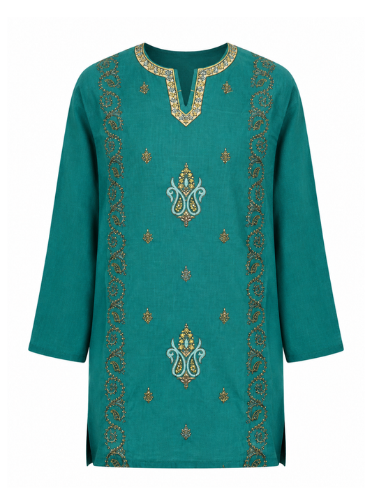 Noor : Sozni embroidery summer kurti | Dark Teal