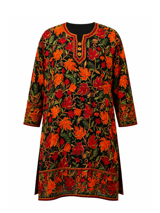 Noor : chinar embroidery summer kurti | Dark Green Georgette