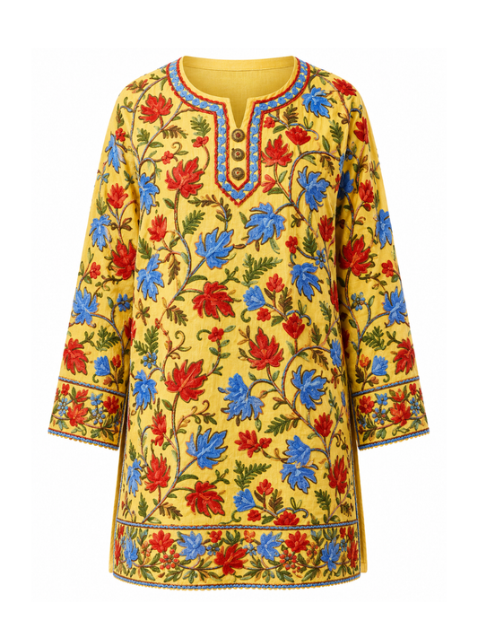 Noor : chinar embroidery summer kurti | Yellow
