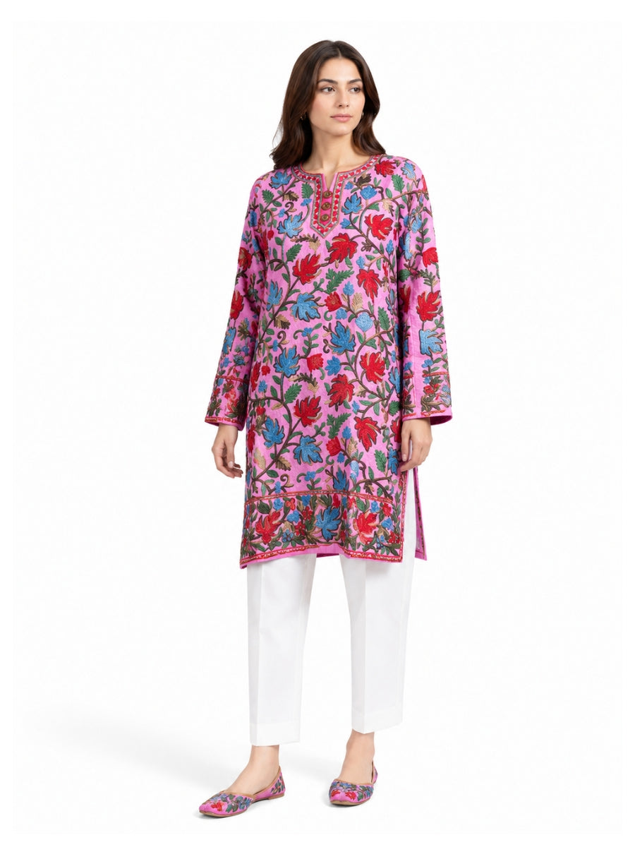 Noor : chinar embroidery summer kurti | pink