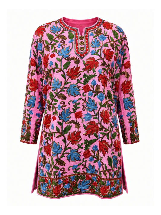 Noor : chinar embroidery summer kurti | pink
