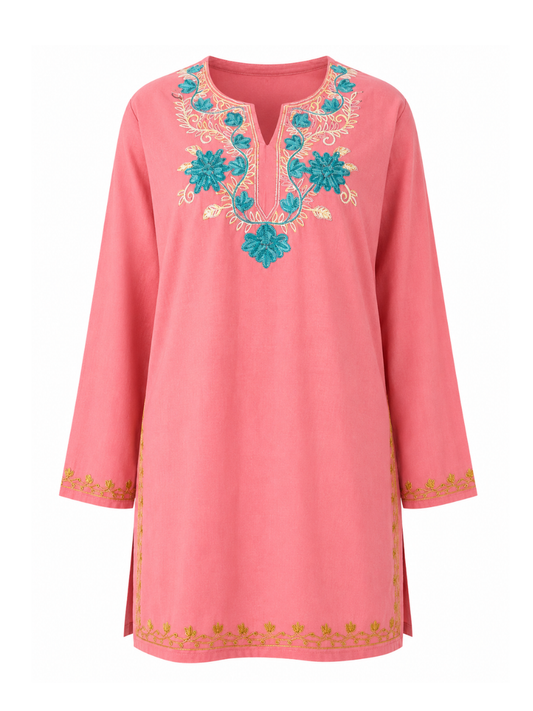 Noor : Aari embroidery summer kurti | Rose Pink