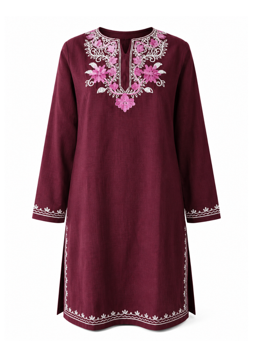 Noor : Aari embroidery summer kurti | Plum