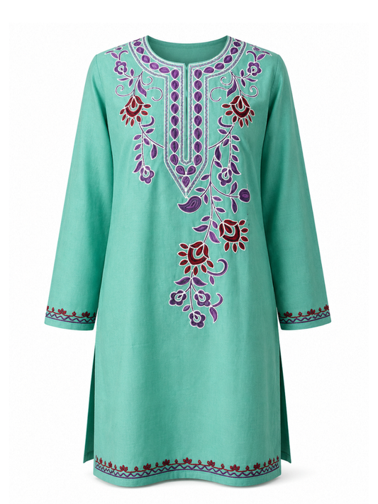 Noor : Aari embroidery summer kurti | Ocean Teal