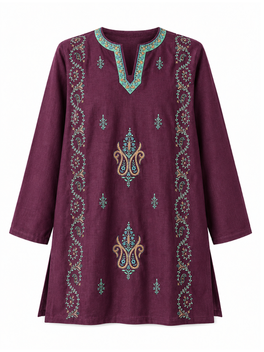 Noor : Sozni embroidery summer kurti | Dark purple