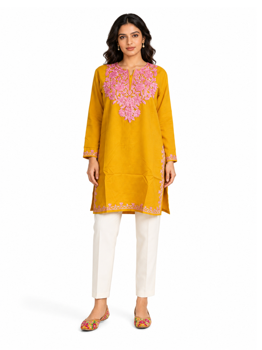 Noor : Aari embroidery summer kurti | Gold