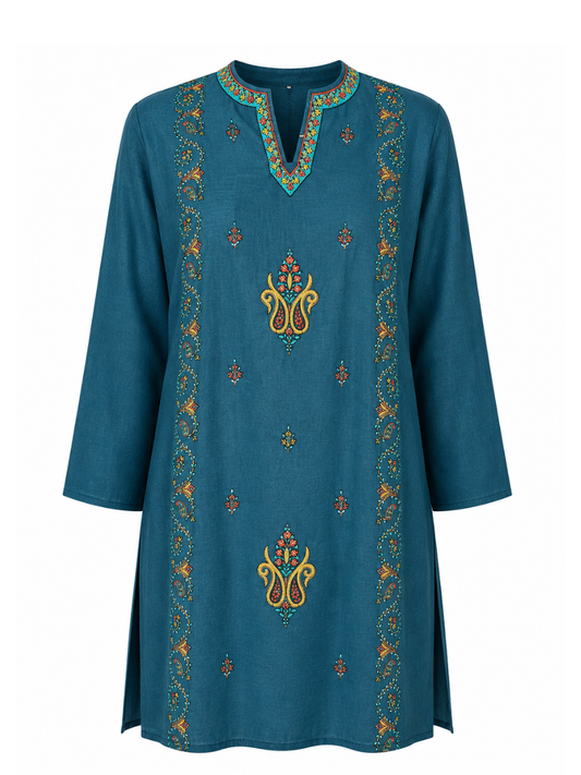 Noor : Sozni embroidery summer kurti | Dark Teal