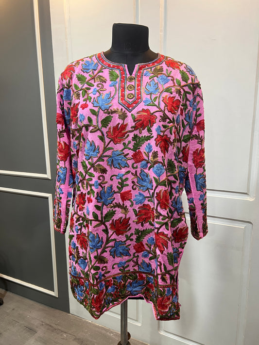 Noor : chinar embroidery summer kurti | pink