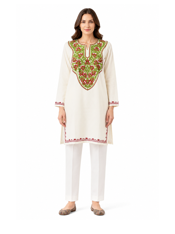 Noor : Aari embroidery summer kurti | Light Gray