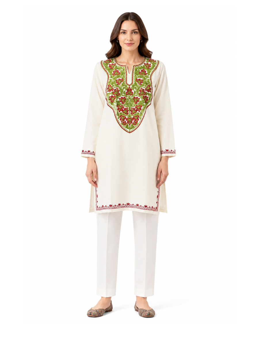 Noor : Aari embroidery summer kurti | Light Gray