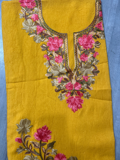 Gul Kashmiri Aari 2 Piece Unstitched Suit  | Mustard