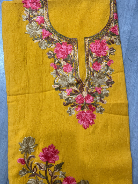 Gul Kashmiri Aari 2 Piece Unstitched Suit  | Mustard