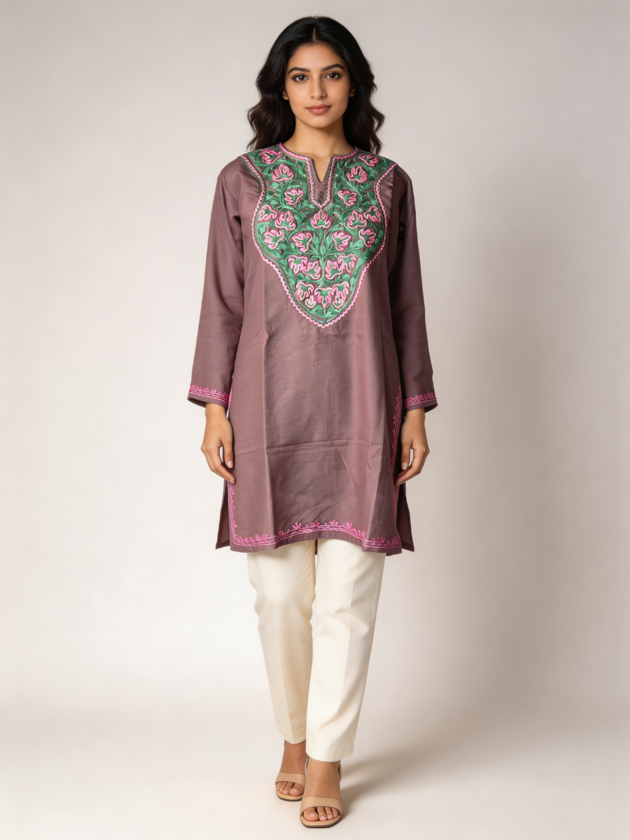 Noor : Aari embroidery summer kurti | Dark Purple