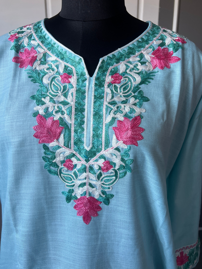 Kashmir Aari cotton Co-Ord Set | Light Turquoise
