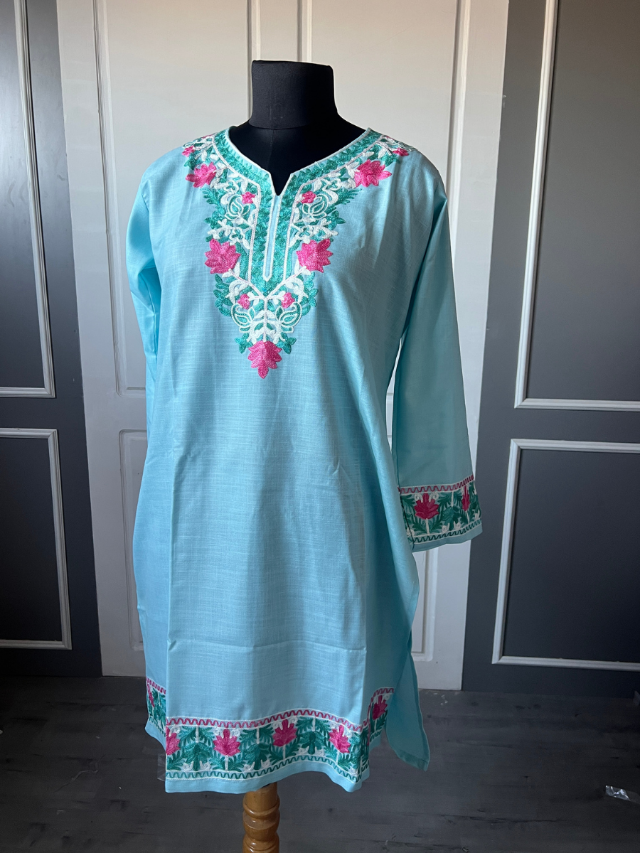 Kashmir Aari cotton Co-Ord Set | Light Turquoise